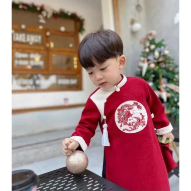 Áo dài cách Tân Long Phụng chất nhung lì cho bé trai 10-30kg - 119.000 VND