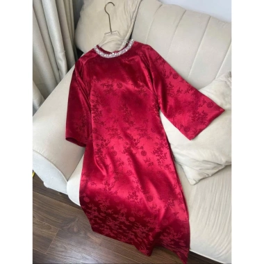 Áo Dài Cách Tân Lụa Gấm Cao Cấp, Mềm Mịn Cổ Tròn Đính Viền Xinh Xắn - Giá 320.000₫ 7