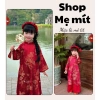 Áo Dài Cách Tân Mẹ và Bé Gấm Đỏ Chim Hoa Cổ 2p Tay Loe Lễ Tết Kèm Bờm BY005 Giảm Giá Đặc Biệt 512k