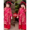Áo Dài Cách Tân Mẹ và Bé Gấm Đỏ Chim Hoa Cổ 2p Tay Loe Lễ Tết Kèm Bờm BY005 Giảm Giá Đặc Biệt 512k 5