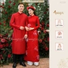 Áo dài cách tân nam Chaang ADC821 - Đỏ đen trắng hồng, may sẵn, đẹp chụp hình tiệc cưới, giảm giá 2