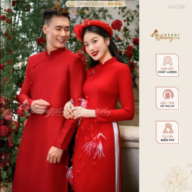 Áo dài cách tân nam Chaang ADC821 - Đỏ đen trắng hồng, may sẵn, đẹp chụp hình tiệc cưới, giảm giá 4