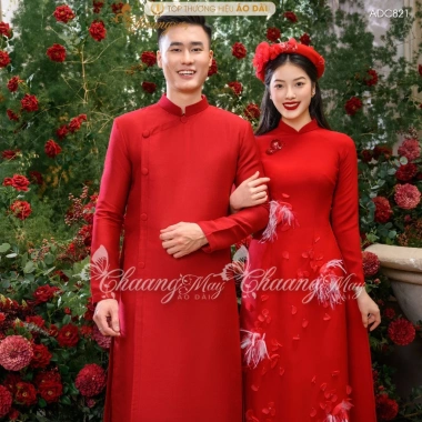 Áo dài cách tân nam Chaang ADC821 - Đỏ đen trắng hồng, may sẵn, đẹp chụp hình tiệc cưới, giảm giá 5