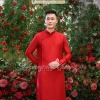 Áo dài cách tân nam Chaang ADC821 - Đỏ đen trắng hồng, may sẵn, đẹp chụp hình tiệc cưới, giảm giá 6