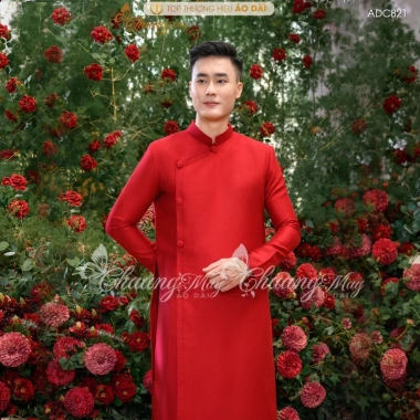 Áo dài cách tân nam Chaang ADC821 - Đỏ đen trắng hồng, may sẵn, đẹp chụp hình tiệc cưới, giảm giá 6