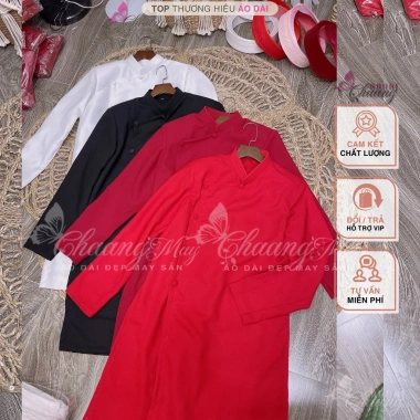 Áo dài cách tân nam Chaang ADC821 - Đỏ đen trắng hồng, may sẵn, đẹp chụp hình tiệc cưới, giảm giá 8