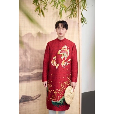 Áo dài cách tân nam đẹp tapta dệt 2 mặt, phom đứng, giá sỉ 377.000 VND