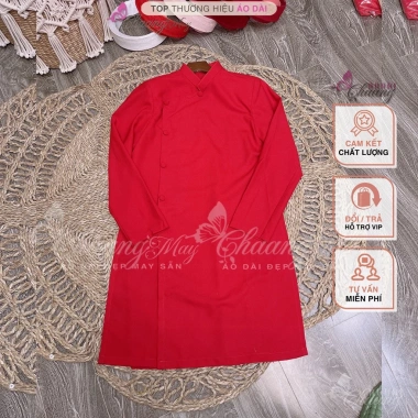 Áo dài cách tân nam đỏ Chaang May vải phom vestton dày dặn, tiệc cưới lễ tết ADC146 6