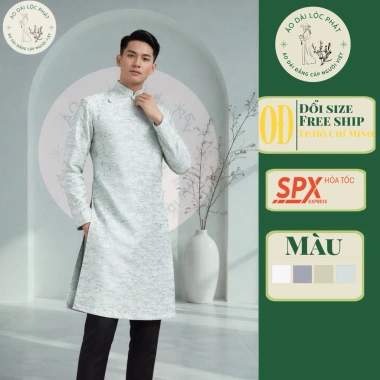 Áo Dài Cách Tân Nam Gấm Vân Nổi Lộc Phát - 600k, Giảm 500k, Sang Trọng