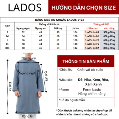 Áo dài cách tân nam LADOS 19.194 chất xược bố dày dặn - Form suông không kèm, giảm 249k