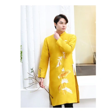 Áo dài cách tân nam truyền thống thêu hoa sen vàng - Hoàng Mai, size 50-105kg, giảm giá 399.000₫, phong cách sang trọng