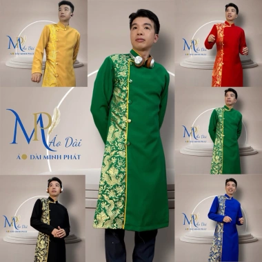 Áo Dài Cách Tân Nam Vải Tuyết Mưa & Gấm - Họa Tiết Rồng Vàng Độc Đáo | Minh Phát MPP1.003 - Giá 450.000đ
