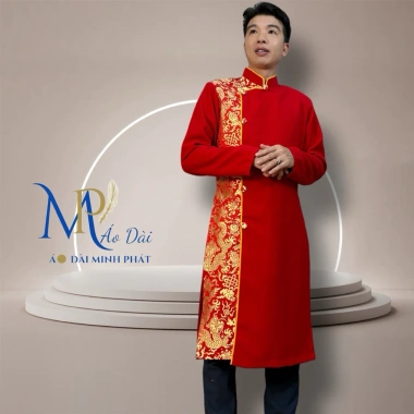 Áo Dài Cách Tân Nam Vải Tuyết Mưa & Gấm - Họa Tiết Rồng Vàng Độc Đáo | Minh Phát MPP1.003 - Giá 450.000đ