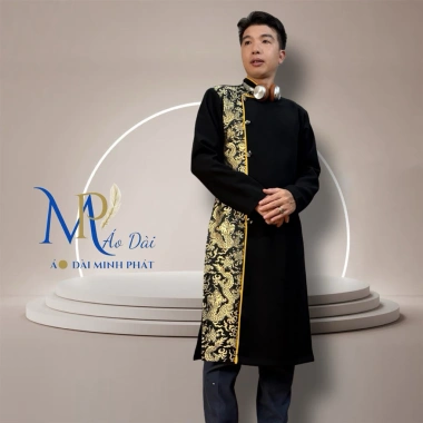 Áo Dài Cách Tân Nam Vải Tuyết Mưa & Gấm - Họa Tiết Rồng Vàng Độc Đáo | Minh Phát MPP1.003 - Giá 450.000đ