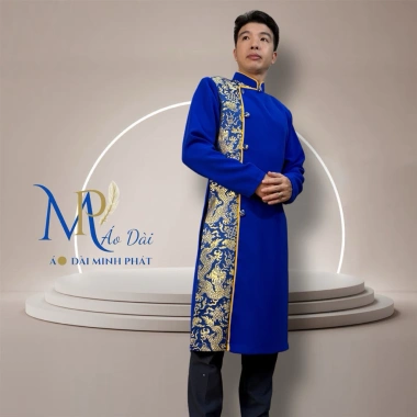 Áo Dài Cách Tân Nam Vải Tuyết Mưa & Gấm - Họa Tiết Rồng Vàng Độc Đáo | Minh Phát MPP1.003 - Giá 450.000đ