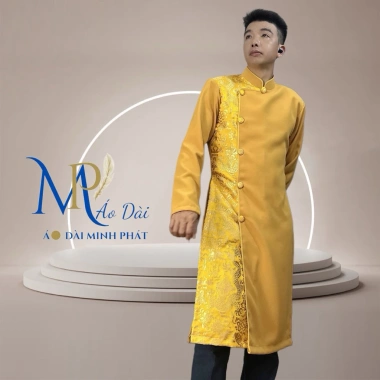Áo Dài Cách Tân Nam Vải Tuyết Mưa & Gấm - Họa Tiết Rồng Vàng Độc Đáo | Minh Phát MPP1.003 - Giá 450.000đ