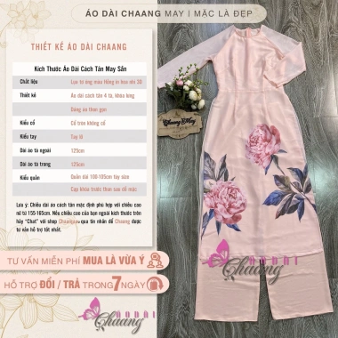 Áo Dài Cách Tân Nữ 4 Tà Hoa Hồng Bự, Cổ Tròn Tay Lỡ, Lụa Tơ Óng - Giá 560k