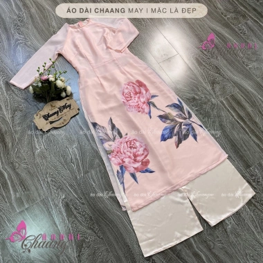 Áo Dài Cách Tân Nữ 4 Tà Hoa Hồng Bự, Cổ Tròn Tay Lỡ, Lụa Tơ Óng - Giá 560k