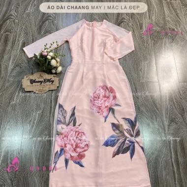 Áo Dài Cách Tân Nữ 4 Tà Hoa Hồng Bự, Cổ Tròn Tay Lỡ, Lụa Tơ Óng - Giá 560k