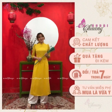 Áo Dài Cách Tân Nữ 4 Tà Lụa Tơ Ngọc Vàng Tay Vai Bồng Dự Tiệc Lễ Tết Giá 316.824₫