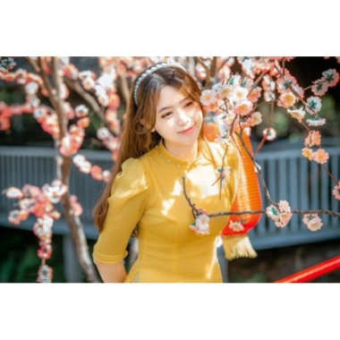 Áo Dài Cách Tân Nữ 4 Tà Lụa Tơ Ngọc Vàng Tay Vai Bồng Dự Tiệc Lễ Tết Giá 316.824₫