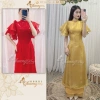 Áo Dài Cách Tân Nữ Cổ Vuông Tay Bèo Cánh Thiên Lụa Tơ Óng Hồng Đỏ 4 Tà Dự Tiệc Lễ Tết Giá 438.786 VND 3