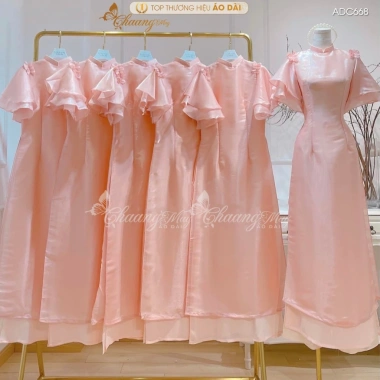 Áo Dài Cách Tân Nữ Cổ Vuông Tay Bèo Cánh Thiên Lụa Tơ Óng Hồng Đỏ 4 Tà Dự Tiệc Lễ Tết Giá 438.786 VND
