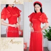 Áo Dài Cách Tân Nữ Cổ Vuông Tay Bèo Cánh Thiên Lụa Tơ Óng Hồng Đỏ 4 Tà Dự Tiệc Lễ Tết Giá 438.786 VND 8