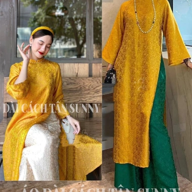 Áo dài cách tân nữ dáng suông chất gấm niên hoa – Độc đáo, sang trọng, đẹp, thiết kế tinh tế, phù hợp lễ tết, chụp hình – Giá 169k