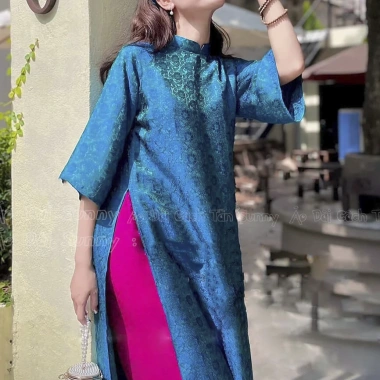 Áo dài cách tân nữ dáng suông chất gấm niên hoa – Độc đáo, sang trọng, đẹp, thiết kế tinh tế, phù hợp lễ tết, chụp hình – Giá 169k