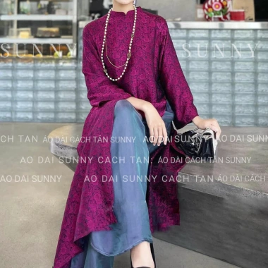 Áo dài cách tân nữ dáng suông chất gấm niên hoa – Độc đáo, sang trọng, đẹp, thiết kế tinh tế, phù hợp lễ tết, chụp hình – Giá 169k