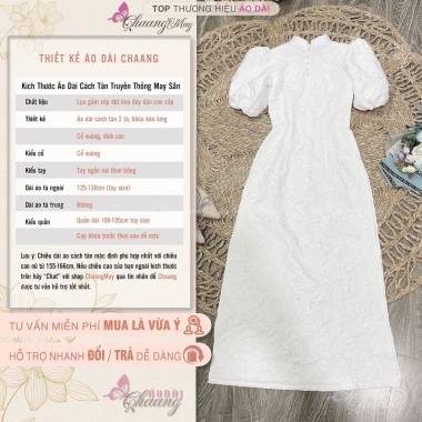 Áo dài cách tân nữ Lê Vi tay vai thun bồng, lụa gấm xốp hoa, may sẵn CHAANG ADC510 - Đẹp dự tiệc lễ tết 411k