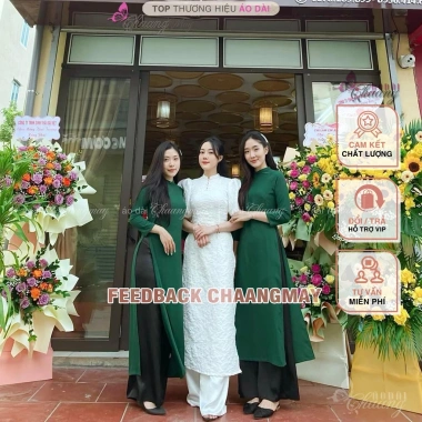 Áo dài cách tân nữ Lê Vi tay vai thun bồng, lụa gấm xốp hoa, may sẵn CHAANG ADC510 - Đẹp dự tiệc lễ tết 411k
