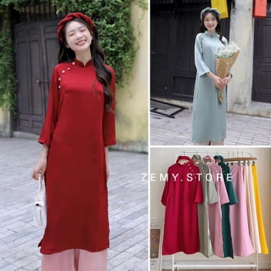 Áo dài cách tân nữ tết mấn ngọc nhung lụa – truyền thống, giá 255k, chất liệu mềm mại