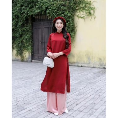 Áo dài cách tân nữ tết mấn ngọc nhung lụa – truyền thống, giá 255k, chất liệu mềm mại