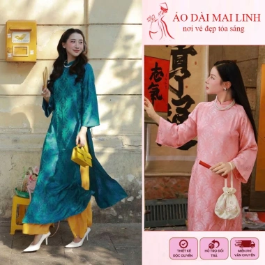 Áo dài cách tân suông Thọ Rơi gấm tơ tằm mềm rủ, chụp ảnh, lễ tết, cưới hỏi – 126k
