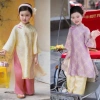 Áo dài cách tân Tết bé gái màu vàng tím và mấn, set 16-40kg giá ưu đãi 188k
