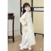 Áo Dài Cách Tân Tết Bé Gái Trắng Thanh Lịch Tơ Lụa 4 Tà Thêu Hoa Nổi - Giá Ưu Đãi 180,910₫ 3