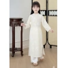 Áo Dài Cách Tân Tết Bé Gái Trắng Thanh Lịch Tơ Lụa 4 Tà Thêu Hoa Nổi - Giá Ưu Đãi 180,910₫ 4