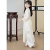 Áo Dài Cách Tân Tết Bé Gái Trắng Thanh Lịch Tơ Lụa 4 Tà Thêu Hoa Nổi - Giá Ưu Đãi 180,910₫ 5