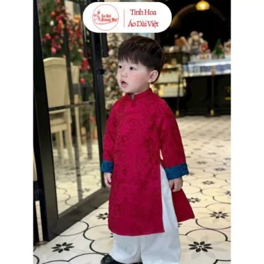 Áo dài cách tân Tết bé trai gấm dệt hoa văn cao cấp Hoàng Mai kèm quần, giá 199k 2