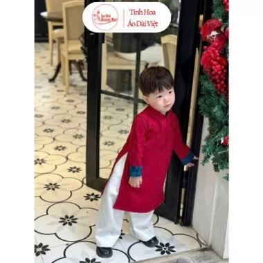 Áo dài cách tân Tết bé trai gấm dệt hoa văn cao cấp Hoàng Mai kèm quần, giá 199k 3