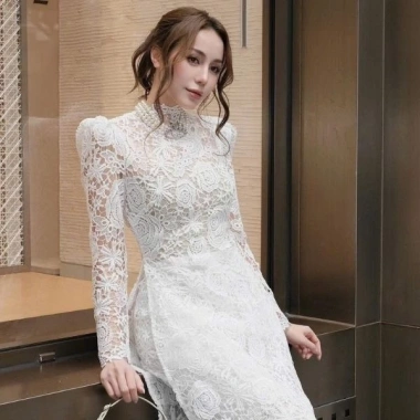 Áo Dài Cách Tân Tết MAY TT14 Ren Trắng Cắt Tỉa Chân - Sang Trọng, Ưu Đãi 1.110.000₫