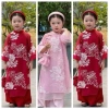 Áo dài cách tân tơ nổi hoa trắng + quần lụa xuông + bờm cho bé gái - Giá ưu đãi 50.000₫ Lễ Tết Set hoàn chỉnh