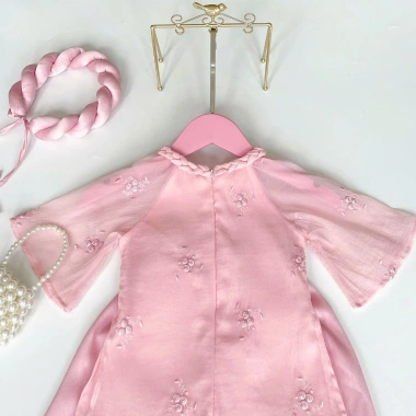 Áo dài cách tân tơ thêu hồng RIOKIDS cho bé gái 4-28kg Lễ Tết du Xuân chụp hình AD36 giá 229k 4