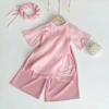Áo dài cách tân tơ thêu hồng RIOKIDS cho bé gái 4-28kg Lễ Tết du Xuân chụp hình AD36 giá 229k 5