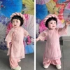 Áo dài cách tân tơ thêu hồng RIOKIDS cho bé gái 4-28kg Lễ Tết du Xuân chụp hình AD36 giá 229k 6