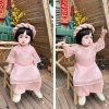Áo dài cách tân tơ thêu hồng RIOKIDS cho bé gái 4-28kg Lễ Tết du Xuân chụp hình AD36 giá 229k 7