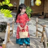 Áo dài Cát Tường gấm vân hoa, quần lụa cho bé gái, Tặng Khăn Tuban, Lễ Tết 7-35kg 2