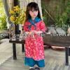 Áo dài Cát Tường gấm vân hoa, quần lụa cho bé gái, Tặng Khăn Tuban, Lễ Tết 7-35kg 4
